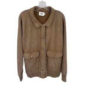 BKE Sz M Menswear Button Up Jacket Collared Brown Utility Style Distressed Look